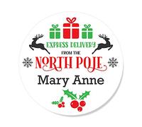 Pack of 24 Christmas Paper Stickers Santa Stamp Stickers 45mm Xmas Stamp North Pole Express Labels Papa Prints