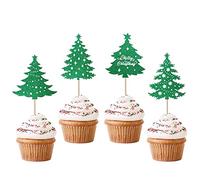 Pack of 24 Christmas Tree Cupcake Toppers with Star Christmas Tree Cupcake Picks Merry Christmas Theme Cake Decorations for Christmas New Year Holiday Kids Birthday Party Cake Decorations