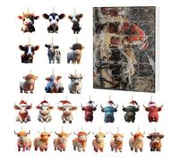 Pack of 24 Cow Christmas Pendants, Scottish Highland Cow Pendants, Christmas Decoration, Decorative , 2D Acrylic Highland Cow Rear View Mirror, Christmas Tree Decoration, Highland Cow