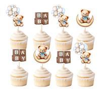 Pack of 24 Cupcake Toppers, Cake Decoration Bear Baby Shower, Blue Bears Cake Toppers Made of Plastic, Cute Birthday Decoration for Cakes, Muffins and Baby Shower