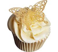 Pack of 24 Delicate and Finely Detailed Gold Lace Effect Edible Wafer Butterflies by CDA Products 201-253-24 - Great for Golden Wedding Anniversary (50th) Celebrations or Special Birthday Cakes