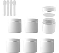 Pack of 24, Empty 50 ml Double Wall Frosted White Plastic Cosmetic Jars with Silver Edge, Face Cream Container Pot