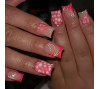 Pack Of 24 False Nails French Type Floral Art For Women Lightweighted Party Daily Wear Easy Application False Nail Long Lasting