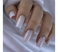 Pack of 24 False Nails with French Tip, Shiny, Easy Acrylic Media, Square, Full Surface Artificial