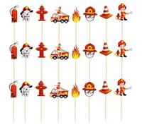 Pack of 24 Fire Brigade Decoration Children's Birthday, Fireman Sam Birthday Decoration, Cake Birthday Party, Decorations Fire Engine Fireman, Table Decoration, Fireman Cake Toppers