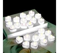 Pack Of 24 Flameless Battery Tea Lights 4x4x2cm Heart Shape Flickering Fake Candles Colour Changing Romantic Candles Heart Tea Lights, Flameless LED Candles Valentines Love Heart LED Votive Candles