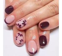 Pack of 24 Flower Artificial Nails French Press On Nails Short Round Stick On Simple False For The Party