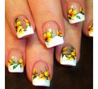 Pack of 24 Flowers Artificial Nails French Tips Press On Nails Short Square Stick On Shiny False For The Party