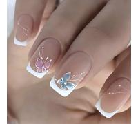 Pack of 24 French Butterfly Nails, Artificial Tips, Artificial Nails, Elegant Design for Immediate Application, Natural White Effect, Press On The Nail