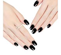 Pack of 24 French Press On Nails, Short Square, Glue-On Nails, Artificial Fingernails for Women, Girls, Nail Art, Manicure (Black)