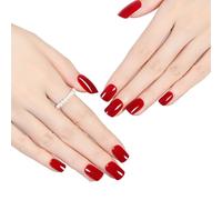 Pack of 24 French Press On Nails, Short Square, Glue-On Nails, Artificial Fingernails for Women, Girls, Nail Art, Manicure (Red)
