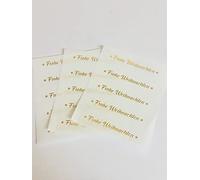 Pack of 24 Frohe Weihnachten German Christmas Stickers, Bright Shiny Gold, Shiny Silver or Rose Gold on Clear Transparent (Gold on Clear)
