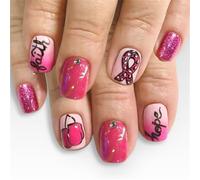 Pack Of 24 Glitters False Nails Rose Ribbon Polkas Dot Design Sparkling Rhinestones For Daily Wear And Special Occasions Press On Nail