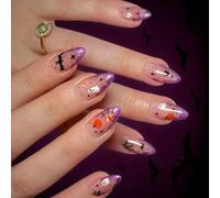 Pack of 24 Halloween Press On Nails Dark Glitter Spider Web Ghost Skeleton Design No Tools Required Halloween False Nails