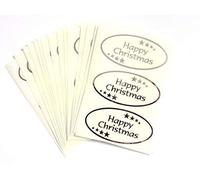 Pack of 24 Happy Christmas Stickers, Bright Shiny Silver on Clear Transparent - Labels for Cards, Festive Craft and Decoration