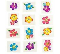 Pack of 24 - Hawaiian Hibiscus Flowers Temporary Art Tattoo Sticker - Kids Party Bag Fillers
