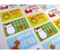 Pack of 24 Joyeuses Fêtes Joyeux Noël French Christmas Greeting Stickers, Colourful Self-Stick Labels for Cards, Envelopes, Craft, Decoration