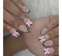 Pack Of 24 Leopards Print French Bows False Nails Blue Star Designs Glossy For Parties Music Festivals Fashionable Acrylic Nail