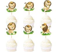 Pack of 24 Lion Pattern Cupcake Toppers, Congratulations on Birthday, Cupcake Decoration for Children, Wild Jungle, Animal Theme, Birthday Party Supplies, Celebrations, Events, Baby Shower