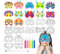 Pack of 24 Masks for Painting, Children's Animal Masks for Painting, Animal Masks for Children, Dinosaur Masks, Supports Hand-Drawn Designs, Suitable for Birthday Parties, Costume Parties, Carnival