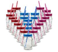 Pack of 24 Mason Jars with Handles, 500 ml Durable Drinking Glasses with Lids, Straws - Perfect for Cold Beverages
