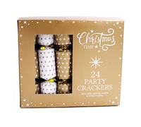 Pack Of 24 Mini Christmas Party Catering Crackers Gold & White Star Design Dinner Party Cracker 20.5cm