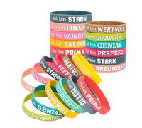 Pack of 24 Motivational Bracelets Children, Farewell Gift Children, Inspirational Silicone Bracelets with German Sayings, Farewell Gift for Students Primary School, Courage Gift for and Adults