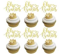 Pack of 24 Oh Babies Cupcake Toppers Glitter Love Heart Baby Cake Decoration Celebrations Children Birthday Cake Decoration for Baby Shower Party Cupcake Decorations Gold