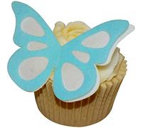 Pack of 24 Perfectly Pre-Cut Large Wafer Shadow Butterflies - Baby Blue on White by CDA Products 201-755-24