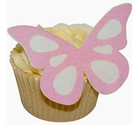 Pack of 24 Perfectly Pre-Cut Large Wafer Shadow Butterflies - Baby Pink on White by CDA Products 201-754-24