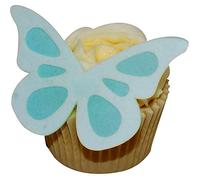 Pack of 24 Perfectly Pre-Cut Large Wafer Shadow Butterflies - White on Baby Blue by CDA Products 201-765-24