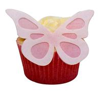 Pack of 24 Perfectly Pre-Cut Large Wafer Shadow Butterflies - White on Baby Pink by CDA Products 201-759-24