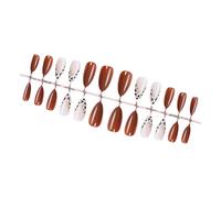 Pack Of 24 Press On Nails With V Shape Animal Print Designs Glossy Brown French Tip Almond False Nails Women Manicure V Shape Leopard Print Nail