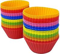 Pack of 24 Reusable Silicone Muffin Cupcake Cases - Cupcake Molds Baking Cups Reusable, Non-Stick Cake, Mold for Cakes Puddings Custard Ice Creams, Trifle - Multicolor (Multicolor)