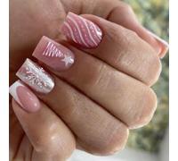 Pack of 24 Seasonal False Nails Snowflake Pattern White Color Easy to Apply Fake Nails for Parties Weddings French Press on Nail