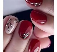 Pack of 24 Shiny Full Covers Glue On Nails Short Oval False Beautiful Leaf Press On Sparkling Artificial