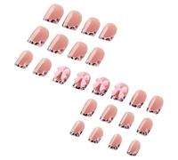 Pack of 24 Short Oval French False Nails with Glossy Print and 3D Bowknot Design in Elegant ABS Short Square Acrylic Nails