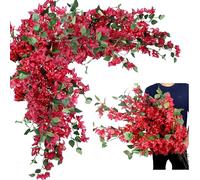 Pack of 24 - Silk Bougainvillea Branches Artificial Flowers Stem Faux Bougainvillea Floral Hanging Vines for Home Wedding Centerpieces Table Vase Storefront Event Decor (Deep Pink - Pack of 24)