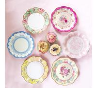 Pack of 24 Vintage Floral Paper Plates with Scalloped Edge, Truly Scrumptious Disposable Tableware For Birthday or Garden Party, Afternoon Tea, Baby Shower, Wedding 17.5cm