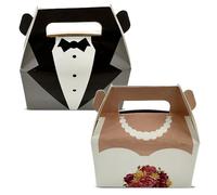Pack of 24 Wedding Favor Boxes Bride & Groom Theme Double Sided Sweet Candy Cardboard Gable Gift Boxes Easy Assemble