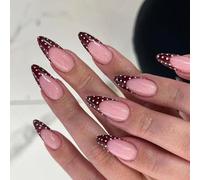 Pack of 24 Wine Red White Dot French False Nails ABS Artificial Easy Application for Women Party French Tip Press on