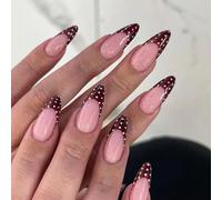 Pack Of 24 Wine Red White Dot French False Nails ABS Artificial Nails Easy Application For Women Party French Tip Press On Nail