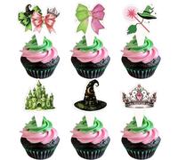 Pack of 24 Witch Theme Cake Decoration Pink Green Bow Cupcake Toppers Witch Hat and Crown Castle Cake Decoration for Witch Theme Baby Shower Children Birthday Party Cake Decorations