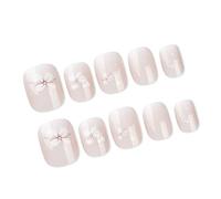 Pack Of 24 Women's Press On Nails With Flower Designs Semi Transparent Short Length French Tip Square Shape False Nails Fashion Nail Art