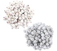 Pack of 240 Pieces Artificial Frosted Holly Berries, White and Silver Mini Glitter Christmas Frosted Fruit Berry Decoration for Festival Wedding DIY Artificial Berry Flower for Home