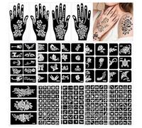 Pack of 247 Tattoo Stencils Kit, 14 Sheets of Henna Stencils, Reusable Temporary Tattoo Stencils, Indian Arabic Hands Hand Tattoo Temple Stickers, for Women Fingers Body