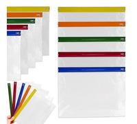Pack of 25 A3 Extra Large Waterproof Zip Bags - Clear Plastic Wallets with Writable Label Panel & Colour Zip - Reusable Ziplock Pouches for Artwork, Blueprints, Posters, School Projects & Large Docume