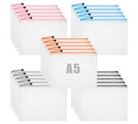 Pack of 25 A5 Document Bags with Zip, Waterproof Zip Bag, Small Mesh Bag, Document Folder, Puzzle Bag, Zip Bag for School, Office, Travel, 5 Colours