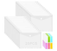 Pack of 25 A5 Document Wallets, 22.8 x 18 cm, DIN A5 Sleeves, Transparent, Sealable, Waterproof Transparent Wallets with Fastening, 60 Labels, 7-Hole Design for Documents, Cards and Documents