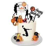 Pack of 25 Basketball Cake Decorations, Happy Birthday Cake Decoration, Basketball Cake Decoration Birthday, Basketball Theme Cake Topper for Sports Theme, Man Boy Birthday Party Accessories